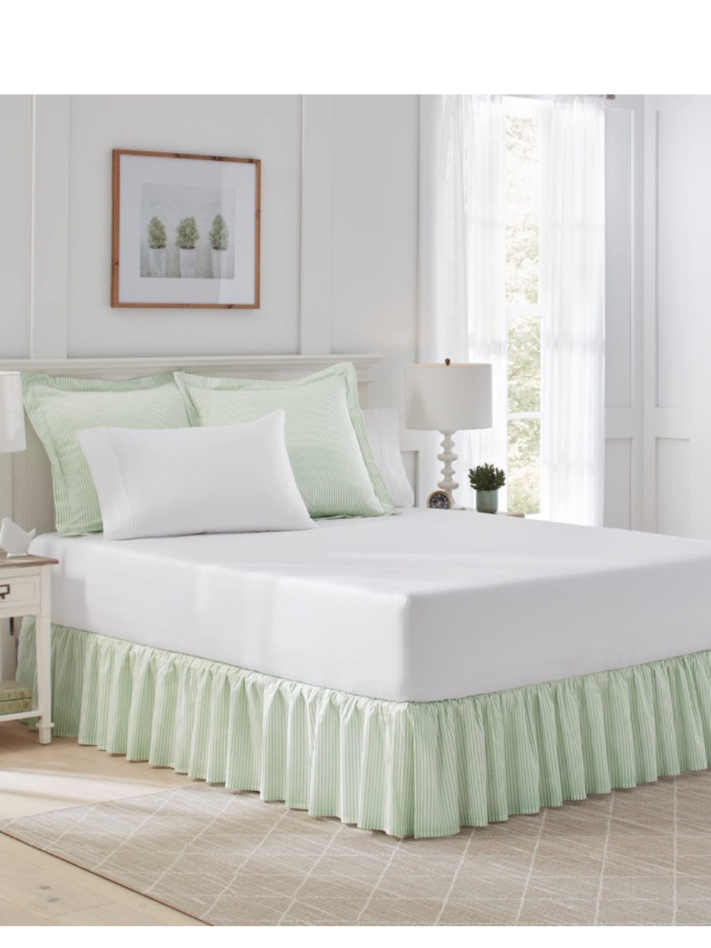 Laura Ashley TWIN Bed Skirt 14.5” Drop - Ticking Stripe SAGE